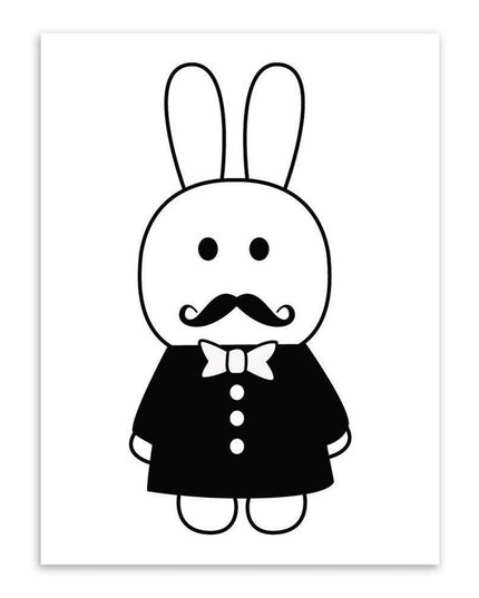 Charming Monochrome Cartoon Animal Canvas Art - Playful Home Accent