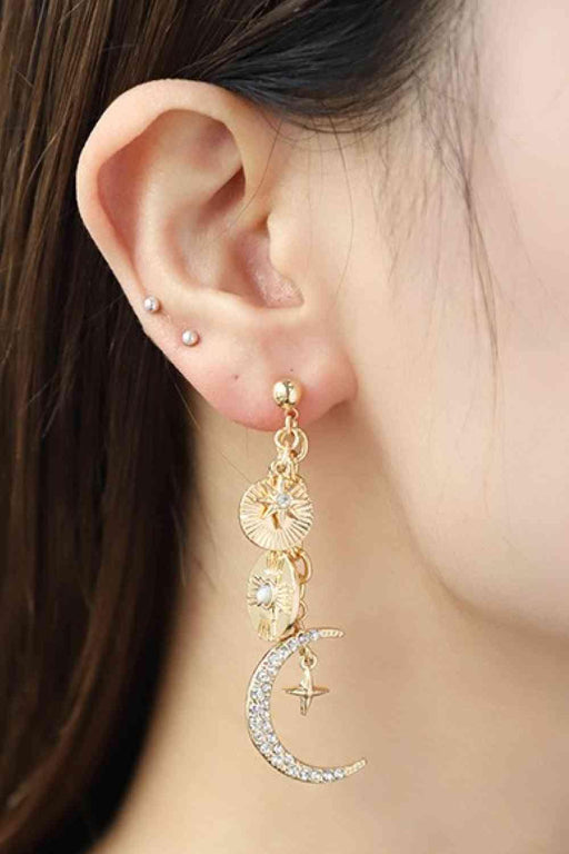Elegant Rhinestone Crescent Earrings crafted from Copper and 18K Gold-plating