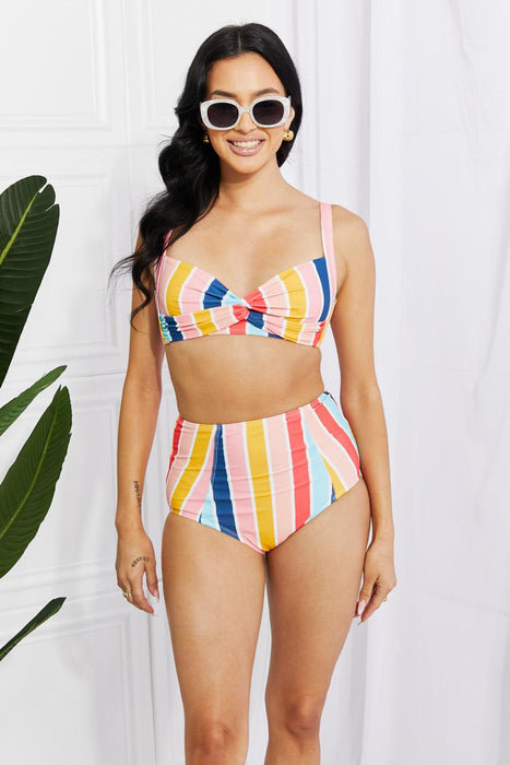 Striped Twist Front High-Rise Bikini Set by Marina West Swim