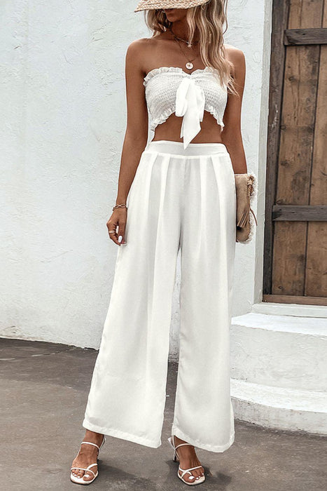 Chic Smocked Tube Top and Wide Leg Pants Co-ord Set with a Modern Twist