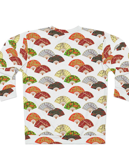 Cozy All-Over Print Crewneck Sweatshirt Featuring Japanese Fan Design