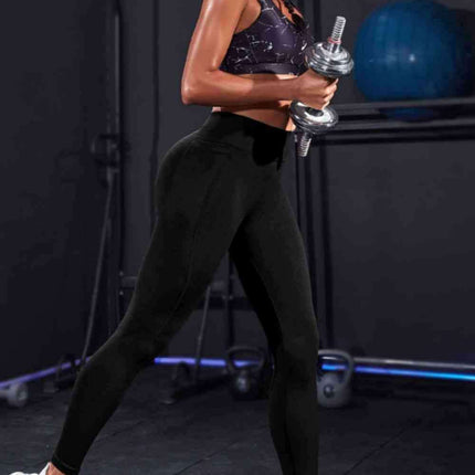 High-Waisted Active Leggings with Convenient Pockets - Durable Solid Design and Comfortable Wide Band for Fitness Enthusiasts