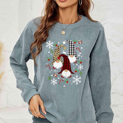 Whimsical Gnome Print Cozy Sweatshirt with Trendy Drop Shoulders
