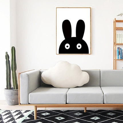 Charming Monochrome Cartoon Animal Canvas Art - Playful Home Accent
