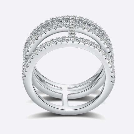 Platinum-Plated Lab-Diamond Wide Band Ring - Chic Cutout Design