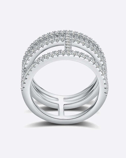 Platinum-Plated Lab-Diamond Wide Band Ring - Chic Cutout Design