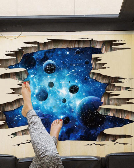 Galactic Depths 3D Dark Blue Floor Decals - Stellar Space Transformation