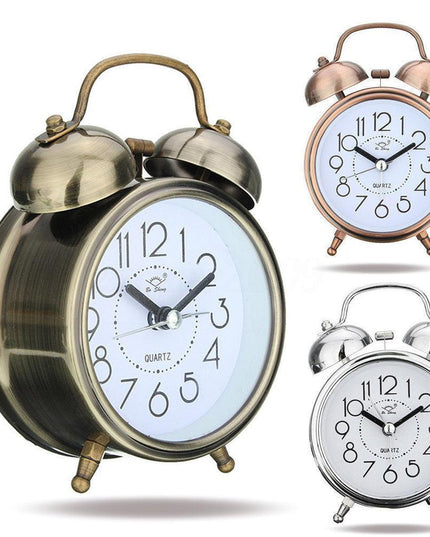 Elegant Retro Silent Double Bell Quartz Alarm Clock with Classic Charm