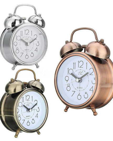 Elegant Retro Silent Double Bell Quartz Alarm Clock with Classic Charm