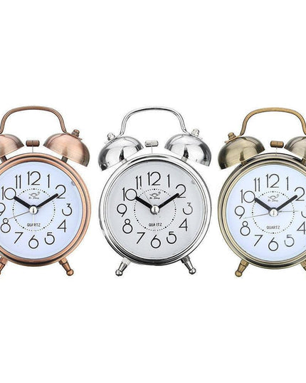 Elegant Retro Silent Double Bell Quartz Alarm Clock with Classic Charm