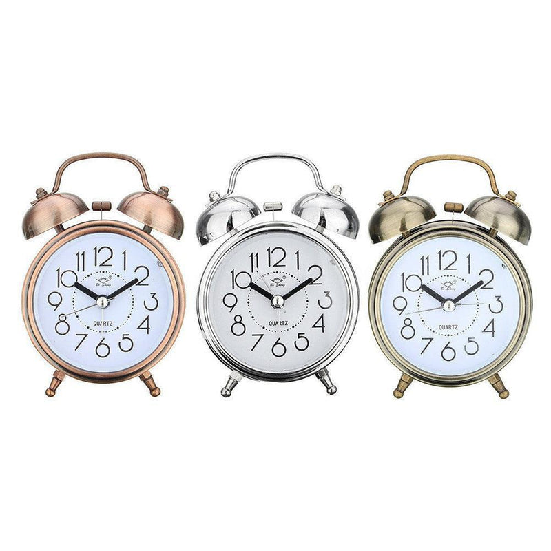 Elegant Retro Silent Double Bell Quartz Alarm Clock with Classic Charm