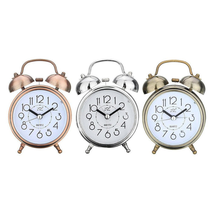 Retro Vintage Silent Double Bells Handle Quartz Alarm Clock