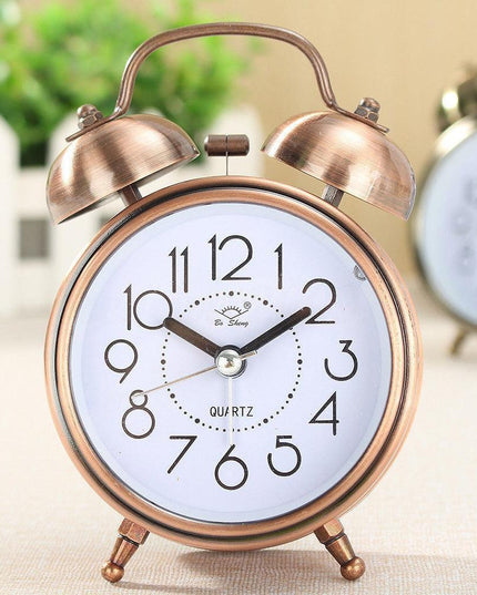 Elegant Retro Silent Double Bell Quartz Alarm Clock with Classic Charm