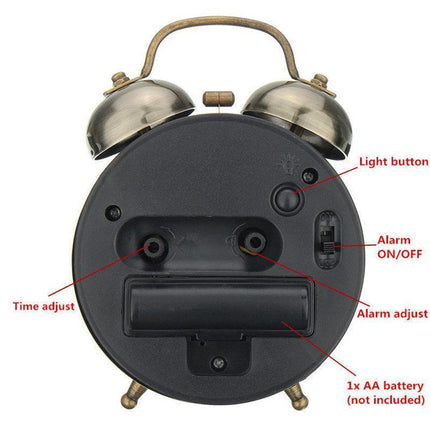 Elegant Retro Silent Double Bell Quartz Alarm Clock with Classic Charm