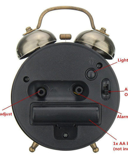 Elegant Retro Silent Double Bell Quartz Alarm Clock with Classic Charm