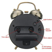 Elegant Retro Silent Double Bell Quartz Alarm Clock with Classic Charm