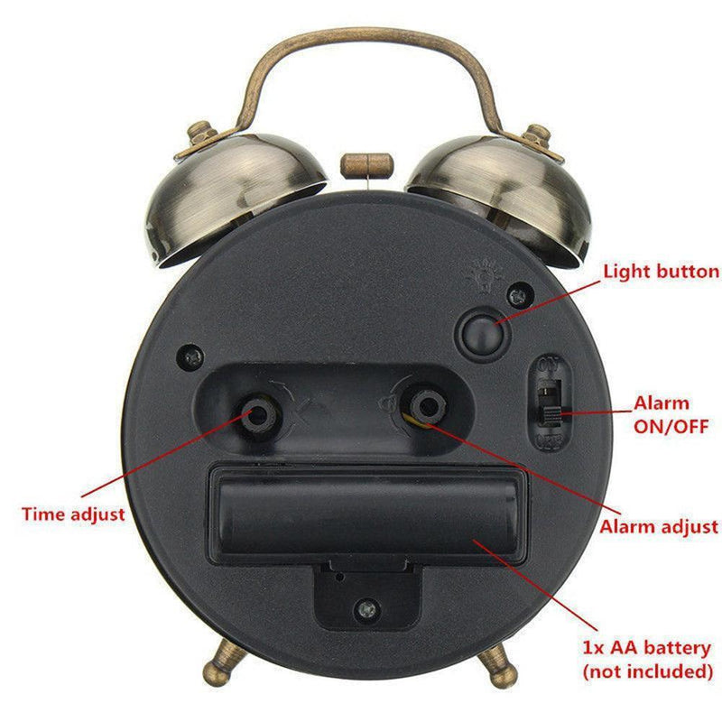 Elegant Retro Silent Double Bell Quartz Alarm Clock with Classic Charm