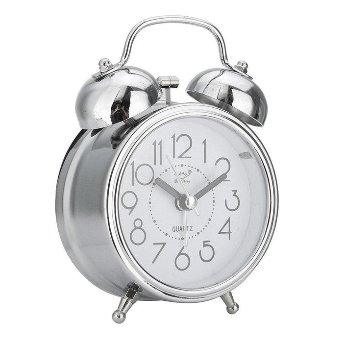 Retro Vintage Silent Double Bells Handle Quartz Alarm Clock