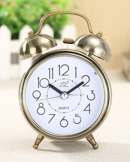 Elegant Retro Silent Double Bell Quartz Alarm Clock with Classic Charm