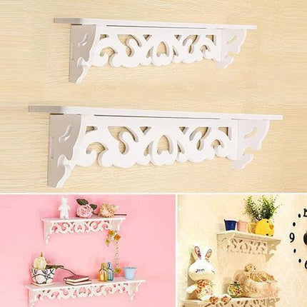 Chic White Carved Wood Wall Shelf with Unique Hollow Design for Organized Living Spaces