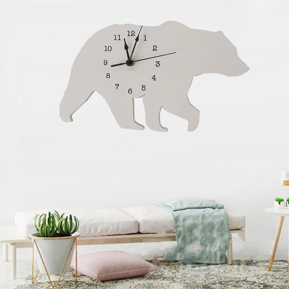 Creative Polar Bear Wooden Mute Wall Clock Living Room Bedroom Home Decoration