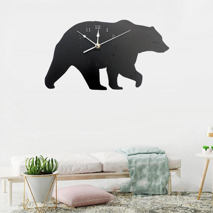 Creative Polar Bear Wooden Mute Wall Clock Living Room Bedroom Home Decoration