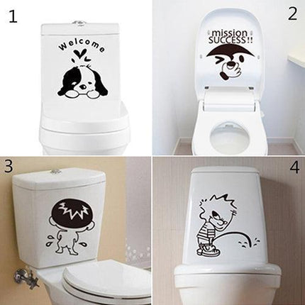 Whimsical Cartoon Character PVC Toilet Sticker Set - Playful Bathroom Decor Collection