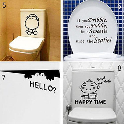 Whimsical Cartoon Character PVC Toilet Sticker Set - Playful Bathroom Decor Collection
