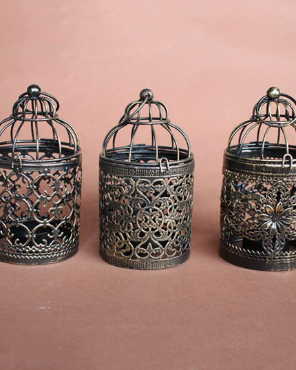 Vintage European-Style Iron Lantern Candle Holder for Elegant Home Lighting