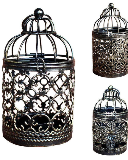 Vintage European-Style Iron Lantern Candle Holder for Elegant Home Lighting