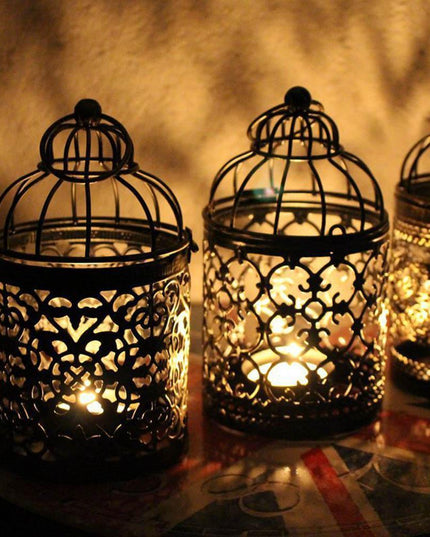 Vintage European-Style Iron Lantern Candle Holder for Elegant Home Lighting