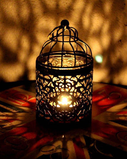 Vintage European-Style Iron Lantern Candle Holder for Elegant Home Lighting