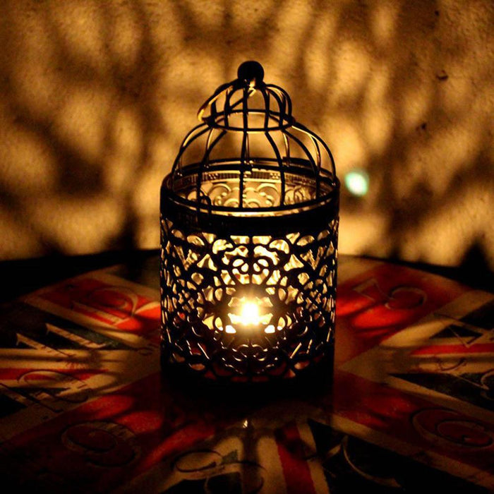 Elegant European Vintage Iron Candlestick Lantern for Charming Home Illumination