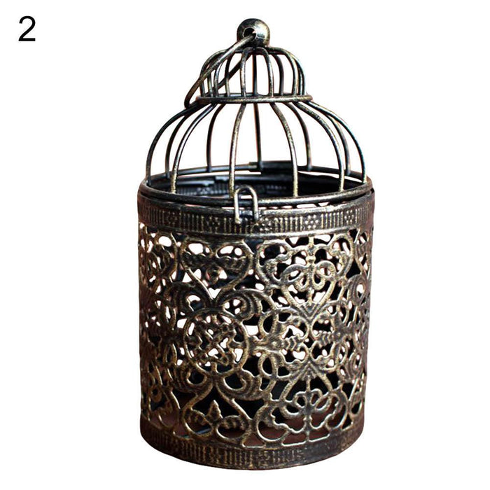 European Vintage Iron Hollow Candlestick Lantern for Romantic Home Ambiance