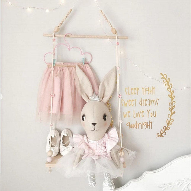 Nordic-Inspired Wooden Bead Swing Shelf Organizer for Children's Rooms