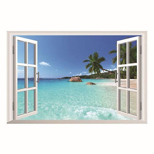 Ocean Paradise 3D Window View Wall Decal for Home Decor