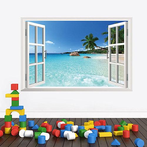 Ocean Paradise 3D Window View Wall Decal for Home Decor