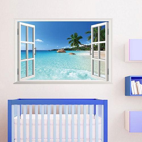 Ocean Paradise 3D Window View Wall Decal for Home Decor