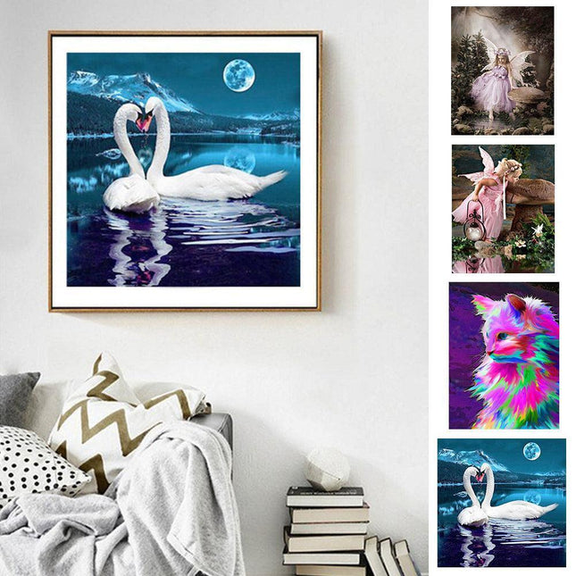 Whimsical Baby Angel and Swan DIY Diamond Painting Kit - Creative Wall Art for All Ages