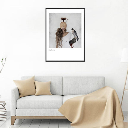 Nordic Charm: Enchanting Canvas Print of Masked Women and Birds for Chic Home Decor