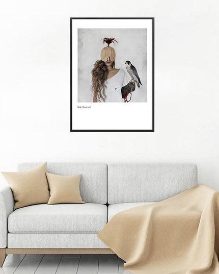 Nordic Charm: Enchanting Canvas Print of Masked Women and Birds for Chic Home Decor