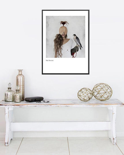 Nordic Charm: Enchanting Canvas Print of Masked Women and Birds for Chic Home Decor