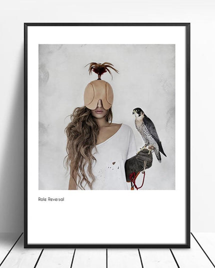 Nordic Charm: Enchanting Canvas Print of Masked Women and Birds for Chic Home Decor