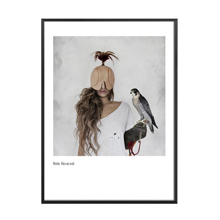 Nordic Charm: Enchanting Canvas Print of Masked Women and Birds for Chic Home Decor
