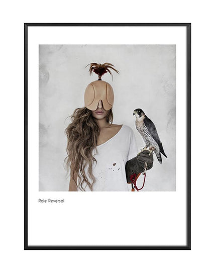 Nordic Charm: Enchanting Canvas Print of Masked Women and Birds for Chic Home Decor