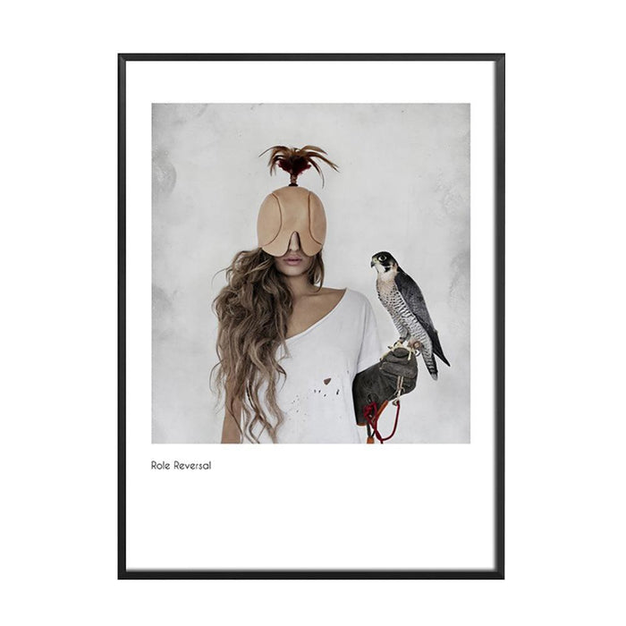 Nordic Elegance: Masked Women and Bird Art Canvas Print for Stylish Home Decor