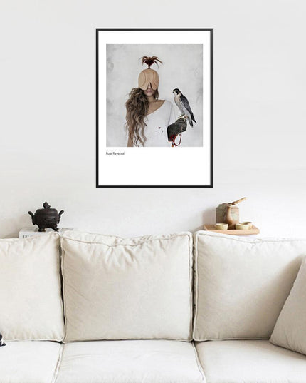 Nordic Charm: Enchanting Canvas Print of Masked Women and Birds for Chic Home Decor