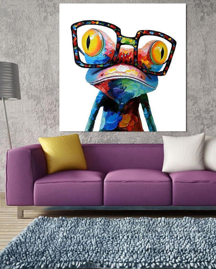 Funky Frog with Spectacles Canvas Art - Playful Modern Wall Decor
