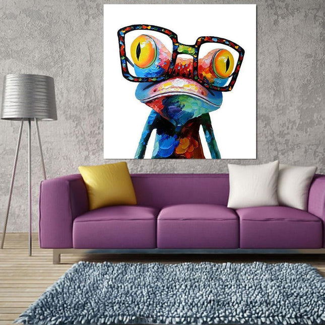 Funky Frog with Spectacles Canvas Art - Playful Modern Wall Decor