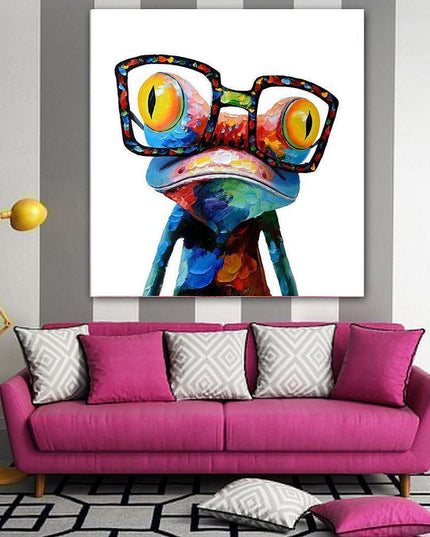 Funky Frog with Spectacles Canvas Art - Playful Modern Wall Decor